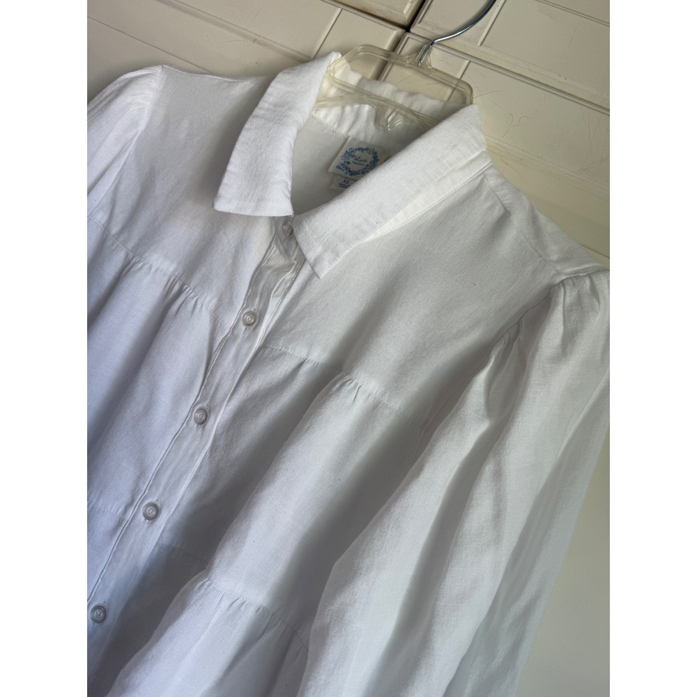 Blue Rain Womens White Tiered Ruffle Button Down‎ Blouse Large XL Long Sleeve